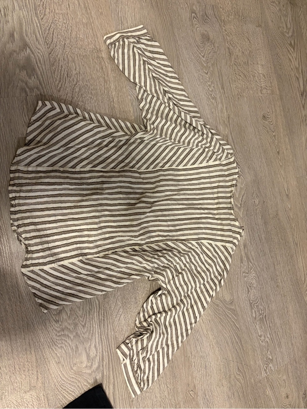 Massimo Dutti cotton Striped V-Neck Button Front Blouse - Taupe & White - Picture 3 of 4